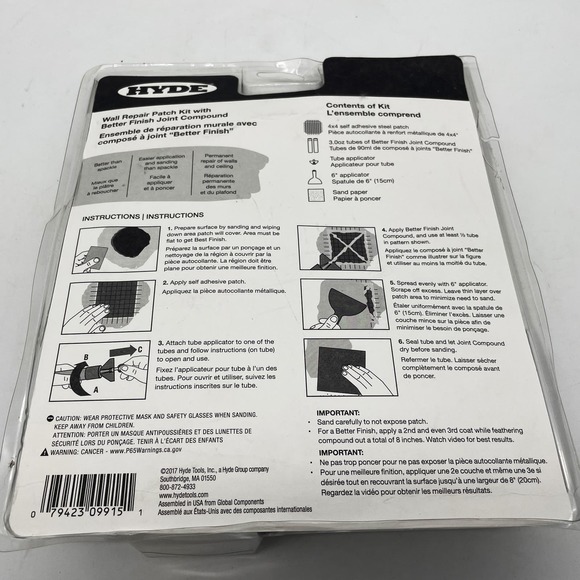 Hyde 4" Wall Repair Patch Kit Better Finish 09915 Drwall Home Improvement Tools - Picture 4 of 6